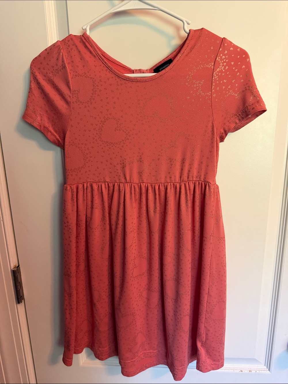 Picapino Coral Jacquard Cutout Back Dress Gold Foil Speckle Keyhole Bow Size 12